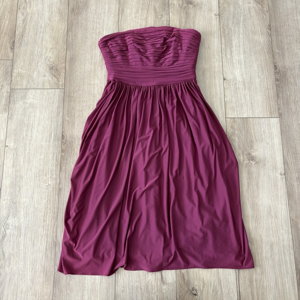 J Crew Classic Maroon Dark Red Womens Size 2 Strapless Dress Pleated Lined Flowy